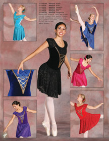 lYRICAL ballet dress black blue fuchsia purple red turqoise.